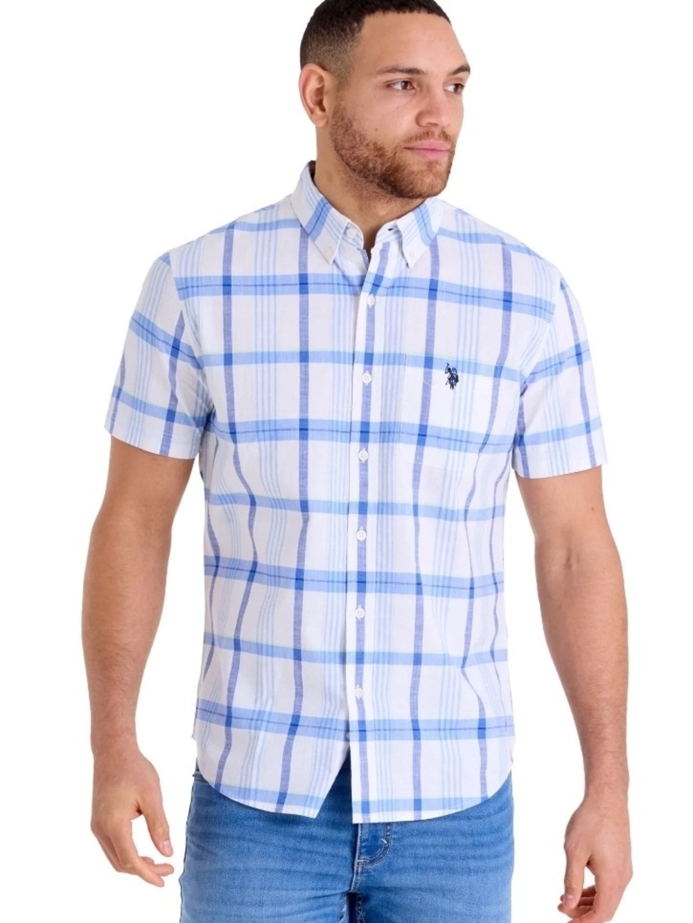 U.S. Polo Assn. NWT Men’s Plaid Short Sleeve Button Down Shirt Stretch M
